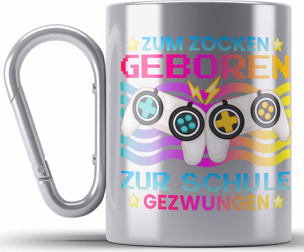 Trendation - Gamer Edelstahl Tasse Karabiner Geschenk Jungen Zocker Mitbringsel Männer Zocken Gaming Geschenkideen PC Kinder Zubehör Spruch Lusti...