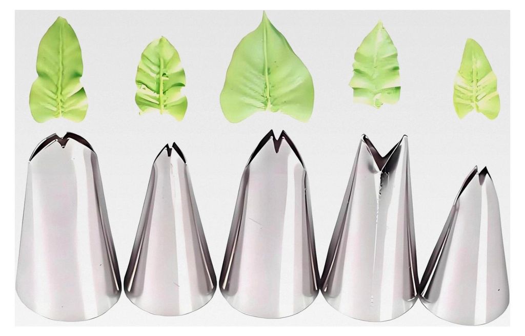5 Stück Spritztüllen Set für Blatt- und Schreibverzierungen aus Edelstahl