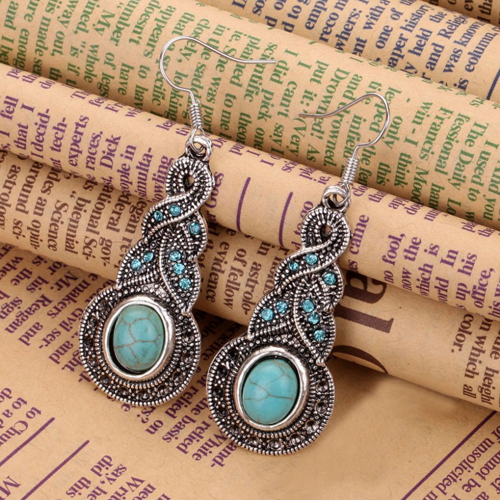 Vintage Damen Ohrringe Faux Türkis Kürbisform Lange Ohrhaken Schmuck