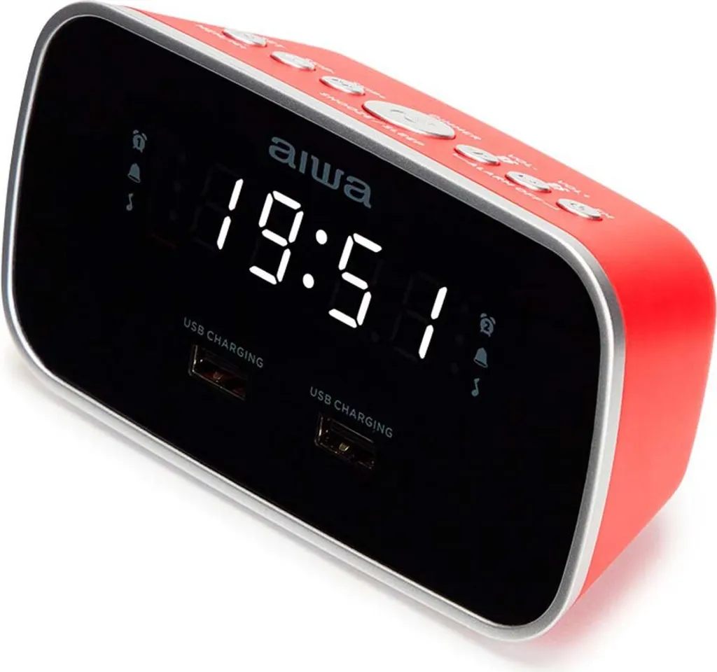 Réveil double alarme rouge avec port USB de charge et affichage LED clair