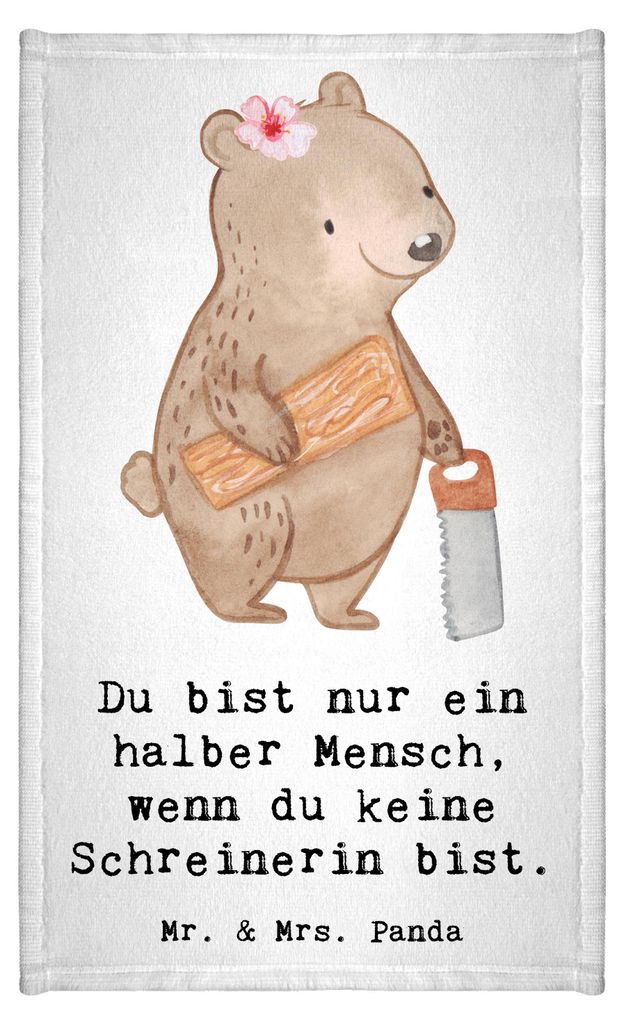 Mr. & Mrs. Panda Handtuch Schreinerin Herz - Weiß - Geschenk, Frotteetuch, Frotteehandtuch, Klein, Kleines, Baumwollhandtuch