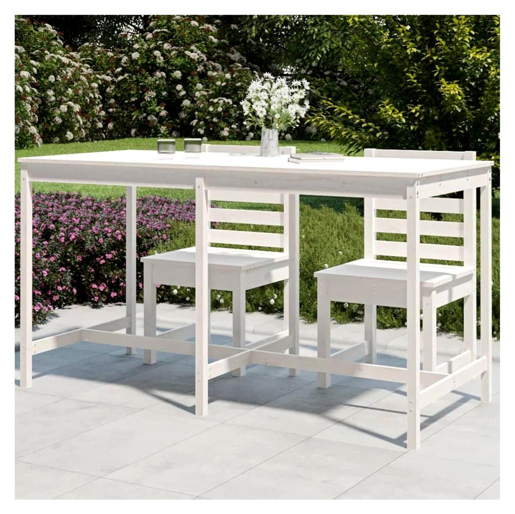 Gartentisch Weiß 203,5x90x110cm Massivholz Kiefer für Balkon, Picknick, Hinterhof und Terrasse
