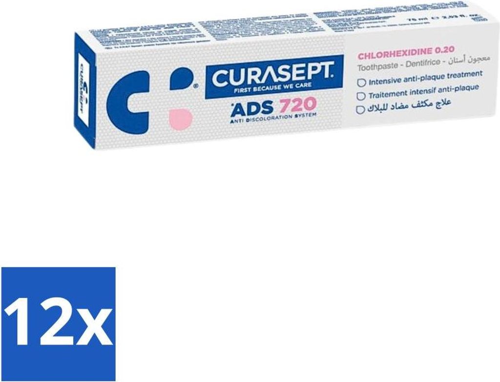 Curasept - ADS 720 Gel-Zahnpasta - Chlorhexidin 0,20 % - Schützt Zahnfleisch & Zähne - 75 ml - Vorteilspack - 12 Stücke