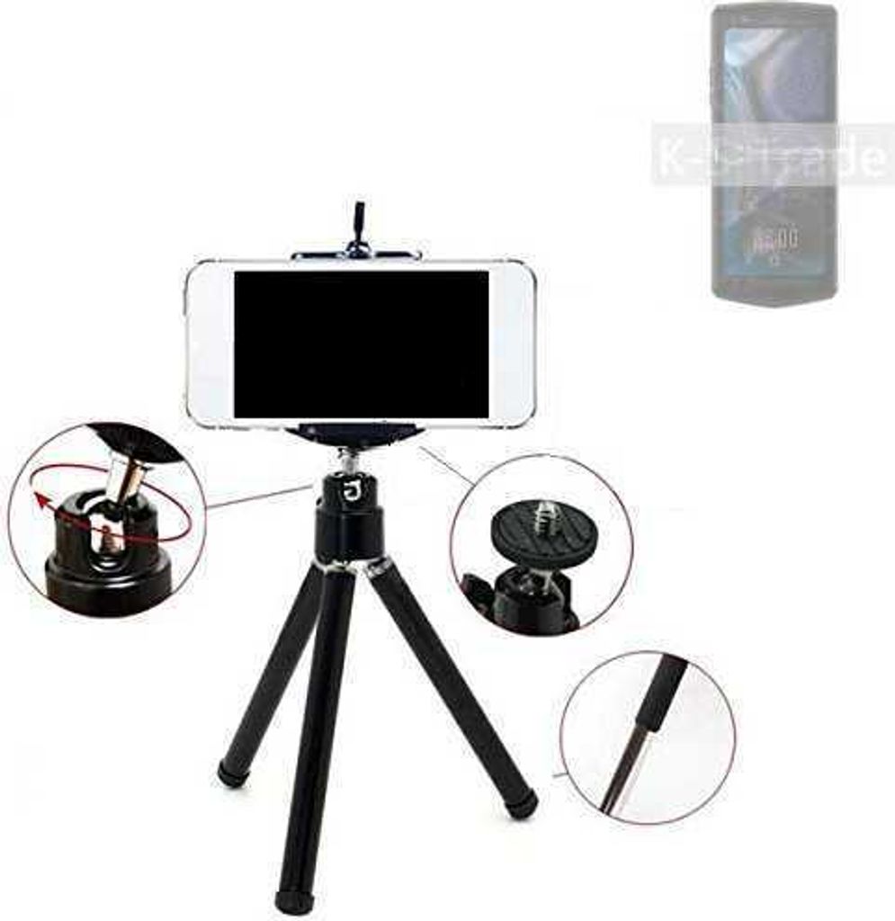 K-S-Trade Smartphone Stativ Dreibein kompatibel mit Cubot Pocket 3 Tripod aus Aluminium Klemmstativ Stativ Adapter für Mobiltelefone schwarz 1x