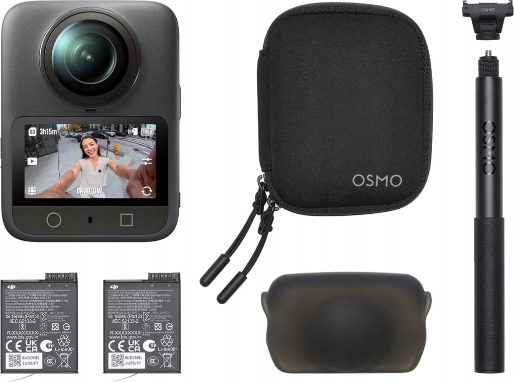 DJI Osmo 360 Essential Combo, 360 Kamera mit 1-Zoll 360° Aufnahmen, Natives 8K 360° Video, 1,2 m unsichtbarer Selfie-Stick-Kit