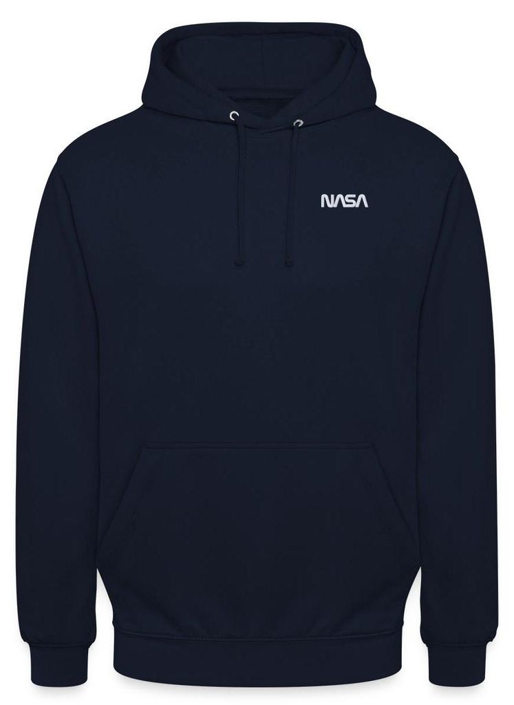 Spreadshirt Nasa Logo Klein Weiß Stick Uni Hoodie, S, Navy
