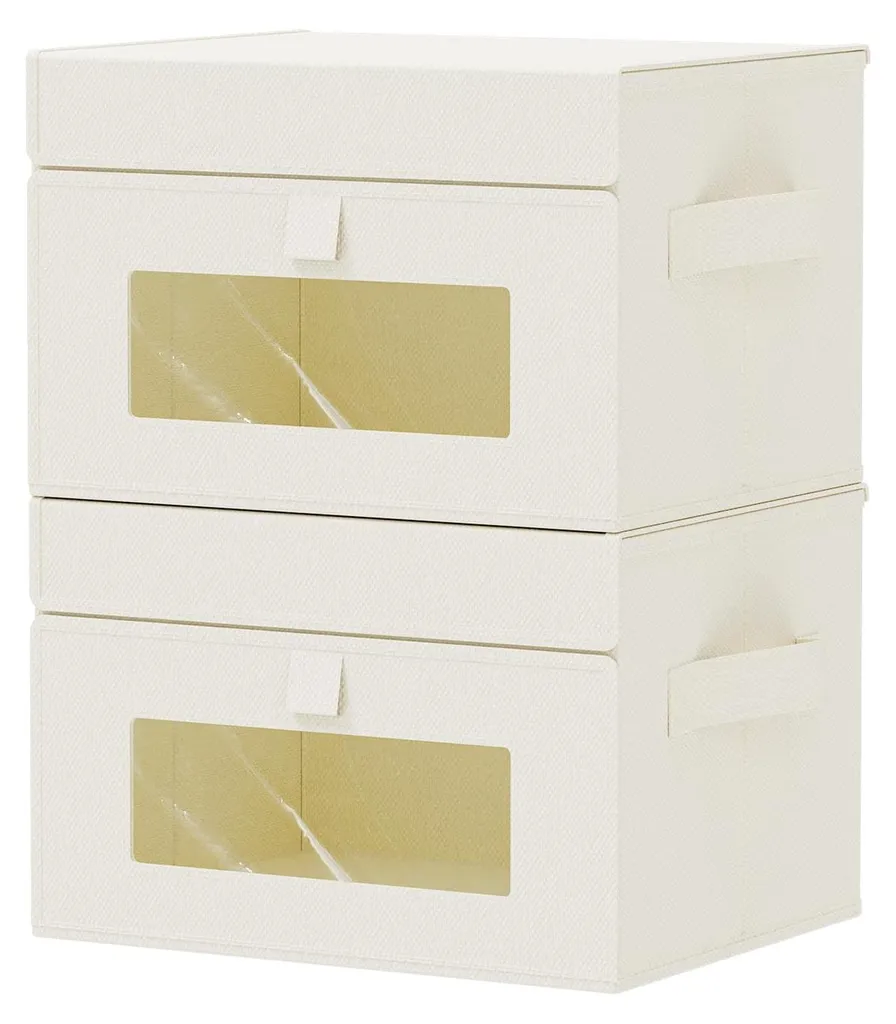 Panier de Rangement en Tissu avec Fenêtre Visuelle et Couvercle Beige