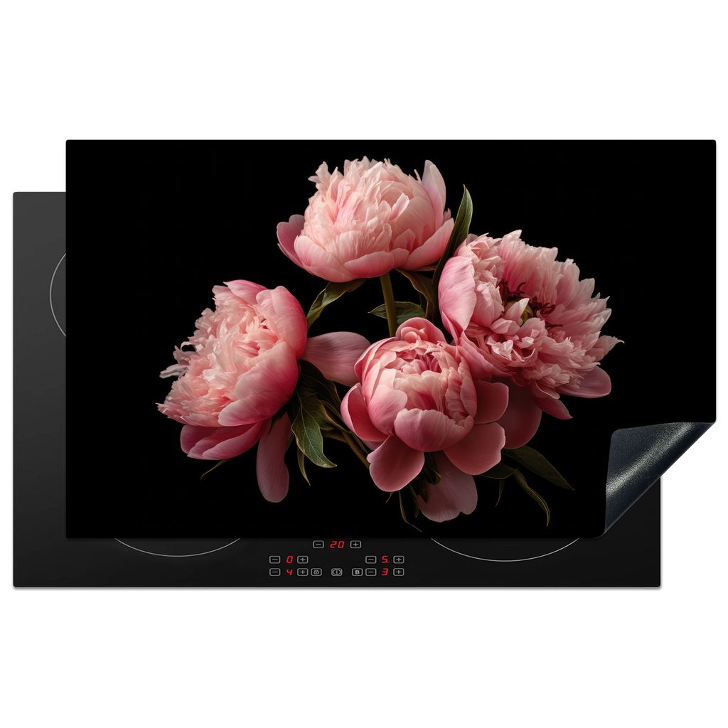 KitchenYeah Herdabdeckplatte Blumen - Pfingstrose - Rosa - Botanisch - Natur , 85x52cm, Küche Deko, Glaskeramikkochfeld Herdabdeckung, Abdeckpla...