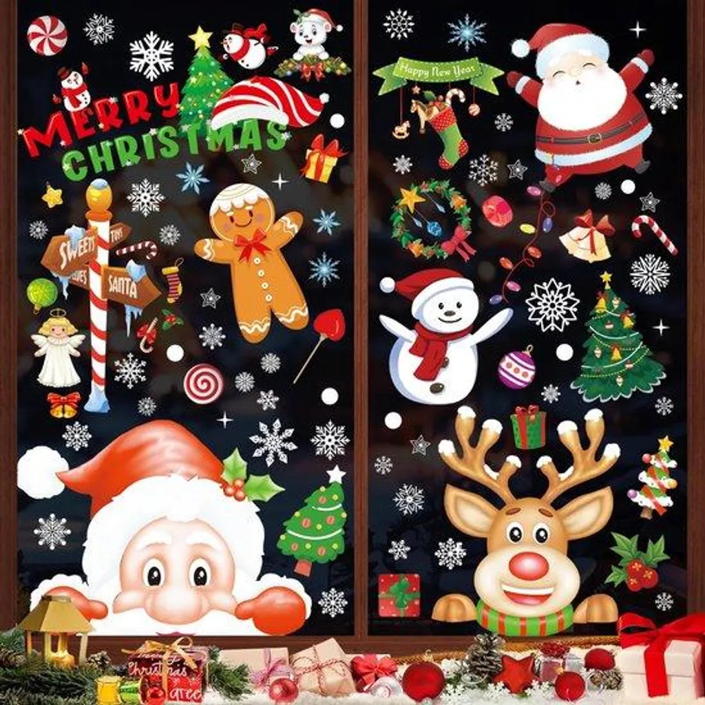 Stickers Noël Fenêtre sans Colle : 198 Motifs Flocons de Neige et Hiver