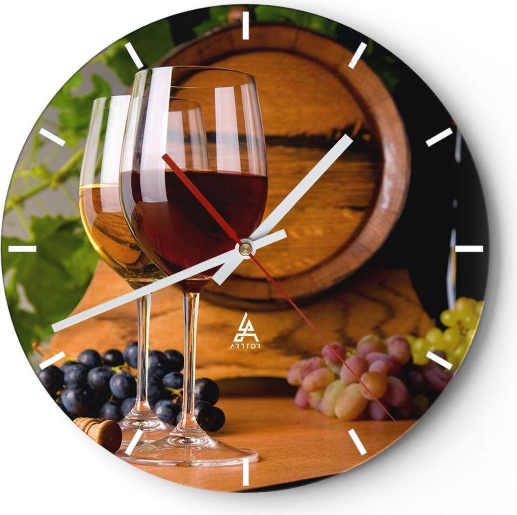 Wanduhr - Rund - Glasuhr - Alkohol Fass trinken Flasche - 30x30cm - Schleichendes Uhrwerk - Lautlos - zum Aufhängen bereit - Dekoration Modern - W...