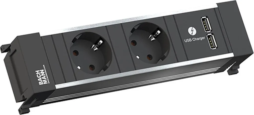 BACHMANN POWER FRAME Bloc 2 CEE7/3 avec Chargeur USB et Câble 2,0m AEH