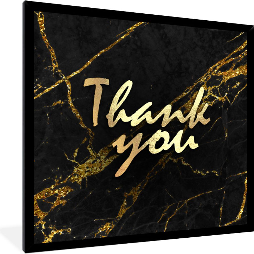MuchoWow Gerahmtes Poster Zitate - Dank - Gold - Marmor 40x40 cm - Poster mit Schwarzem Bilderrahmen Wandposter Rahmen Foto Bilder - Mit Rahmen -...