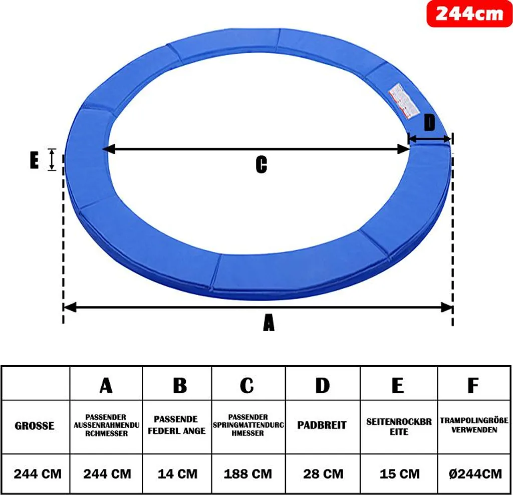 Réparer un trampoline : Protection ressorts 244cm indéchirable et durable - 9