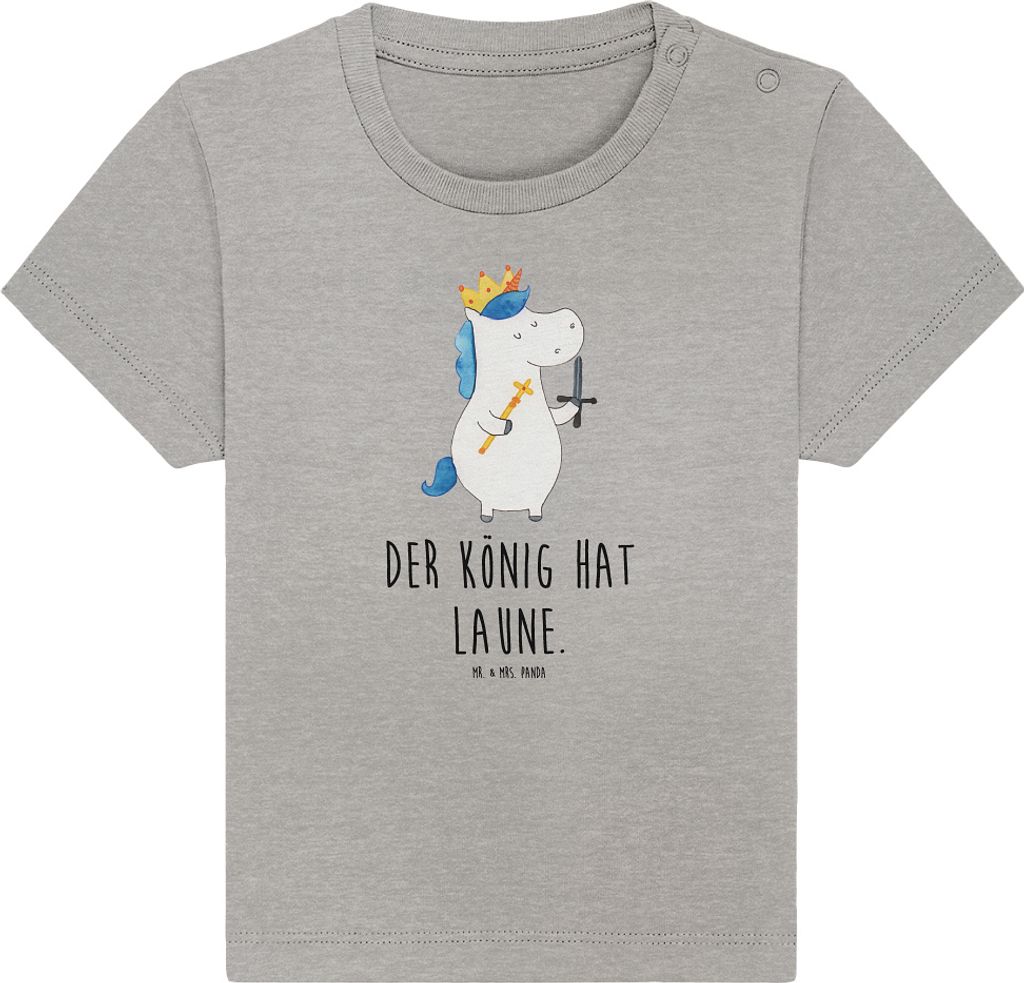Mr. & Mrs. Panda Babyshirt Einhorn König mit Schwert 12. - 18. Monat - Heather Grey - Geschenk, Einhörner, Baby T-Shirt, Baumwolle Shirt, Jerseys...