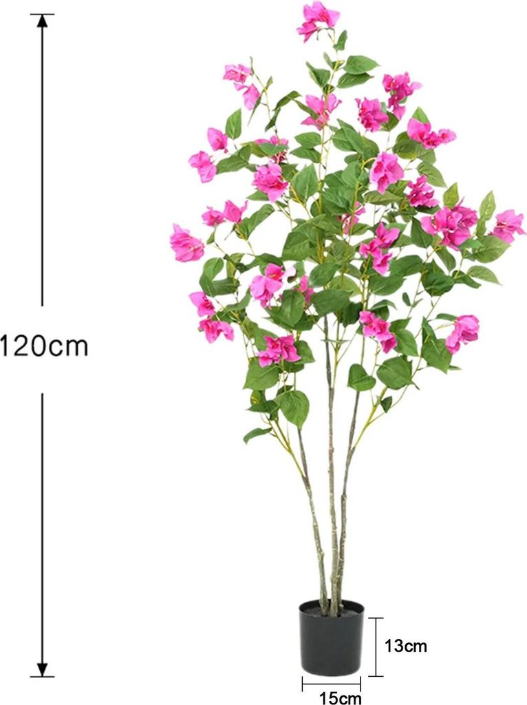 Bougainvillea - Kunstbaum - 120 cm - Mit Topf, bodenstehend - Polyesterblätter - Für Außenbereich - Tiefes Pink