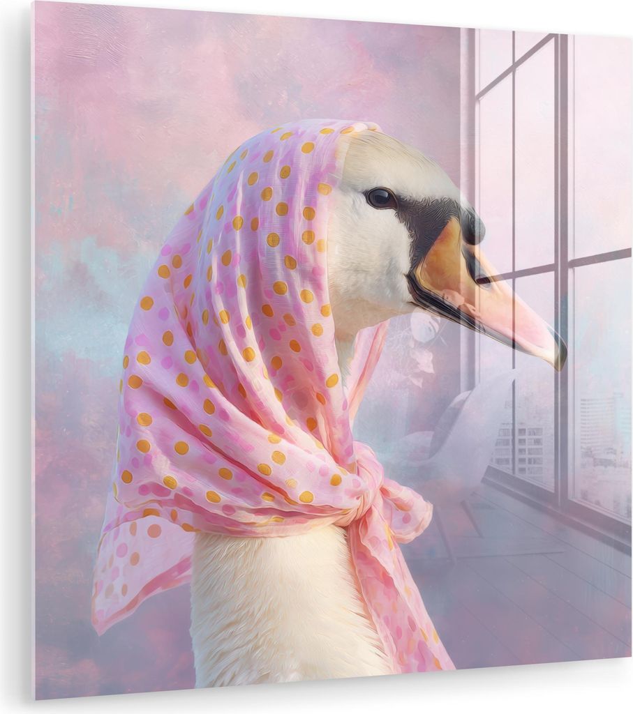 MuchoWow Glasbilder - Bilder auf Wandbild - Foto auf Glas Schwan - Halstuch - Pastellwolken 50x50 cm Wanddekoration aus Glas - Acrylglasbild - Acry...