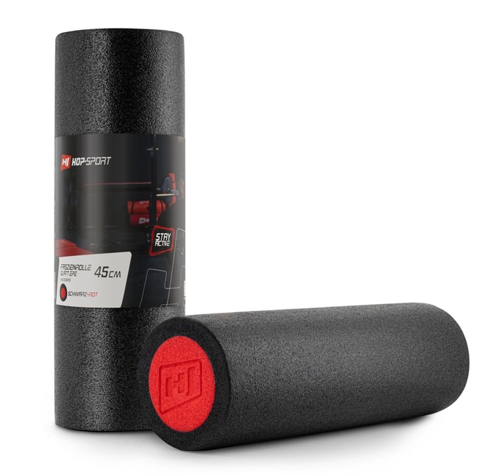 Hop-Sport Faszienrolle HS-E045YG 45x15cm Trainingsrolle zur Muskel entspannung und Massage Mittel-Hart - Schwarz/Rot