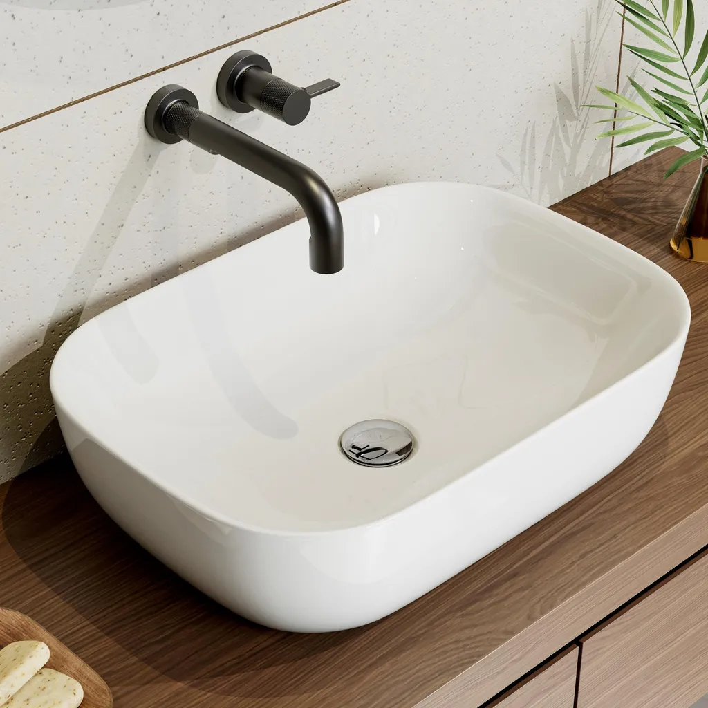 HOROW Lavabo da Appoggio Ovale 46x33 cm - Lavandino Ceramica Bianco Bagno