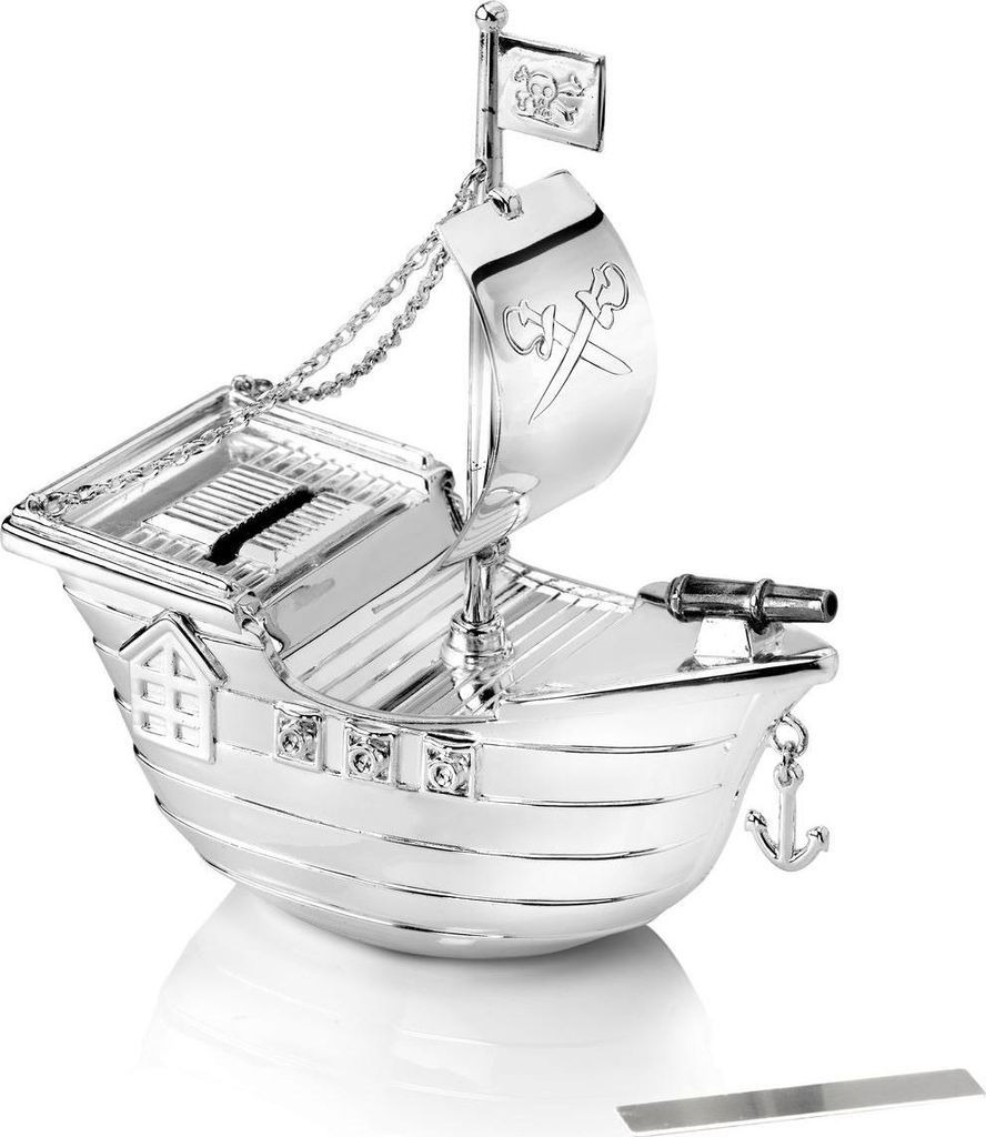Sparschwein für ein Kind, silber, elegant, als Geschenk, Piratenschiff | Größe: 66x135x150 mm | Artikelnummer: ZV6179261
