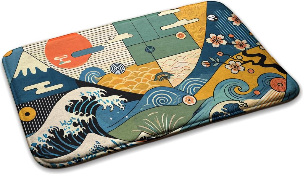 Teppich Wohnzimmer Schlafzimmer Modern - 90 cm x 60 cm - Wellen Japanische Kunst