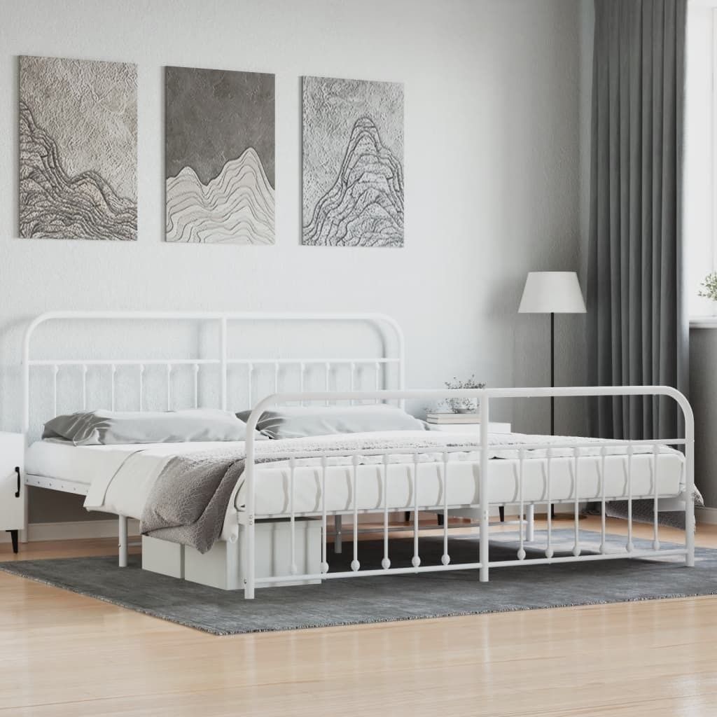 vidaXL Bettgestell mit Kopf und Fußteil Metall Weiß 193x203 cm - Bettgestell - Bettgestelle - Bettrahmen - Bett