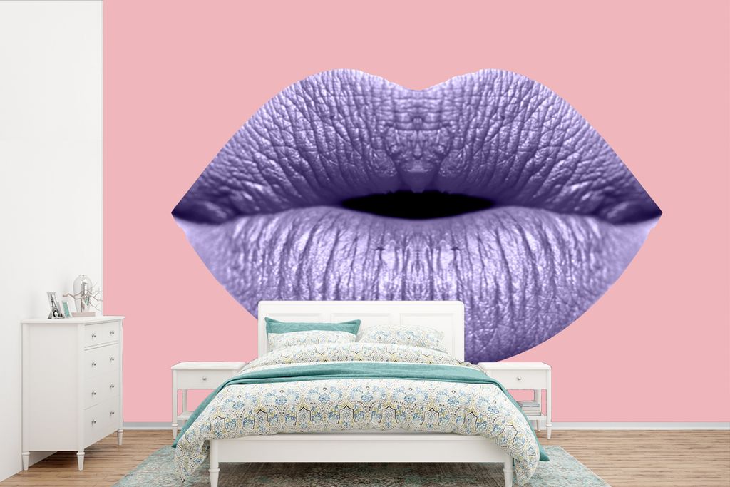 MuchoWow Fototapete für Wohnzimmer oder Schlafzimmer Wandtapete Vinyl Motivtapete Lippen - Pastell - Rosa - 600x400 cm - Vinyltapeten