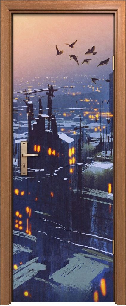 Türposter 70x200 cm Türaufkleber Türtapete Türfolie Klebefolie Malerei Stadt in der Winterlandschaft