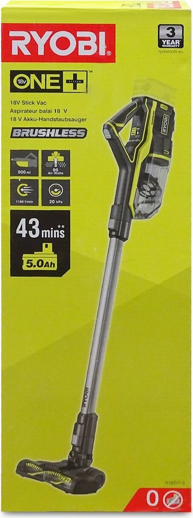 Ryobi R18SV7-0, Beutellos, Schwarz, Grün, 0,5 l, 19,33 l/s, Produktbild 