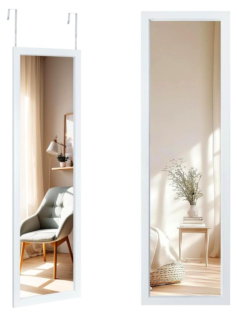 Ganzkörperspiegel 110x33 cm, Wand- und Türspiegel mit 2 Haken, höhenverstellbar, bruchsicheres Glas, für Eingänge und Schlafzimmer