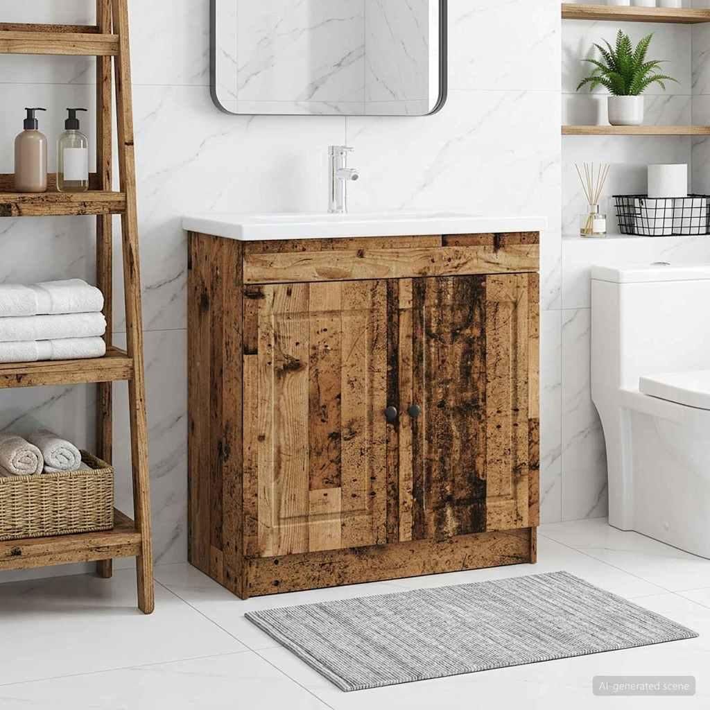 Möbel Unter dem Waschbecken Badschrank Altholz 56 x 37,5 x 81 cm - Badspiegel CC2849