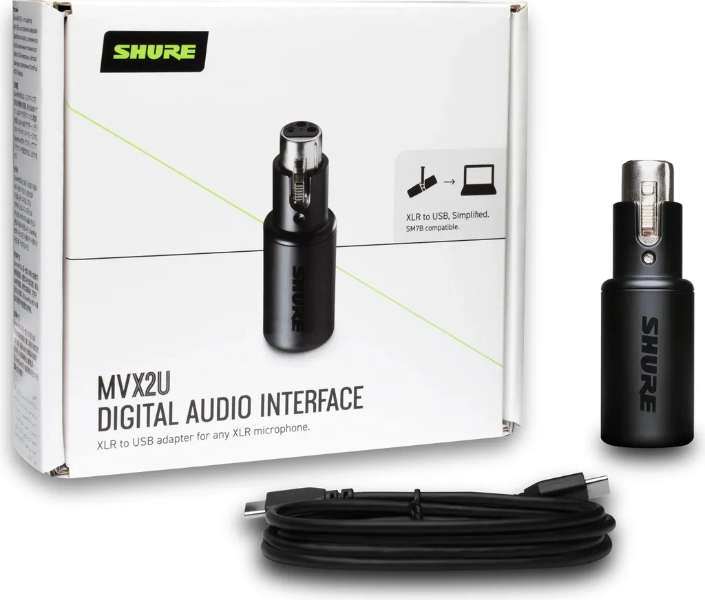 Shure MVX2U Interface Audio avec Gain 60dB et Alimentation Fantôme 48V
