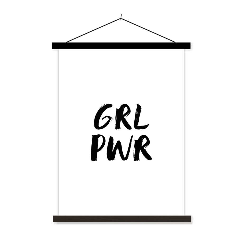 MuchoWow Textilposter Sprichwörter - Grl pwr - Mädchen - Zitate - Kinder 60x80 cm mit schwarzem Rahmen - Plakathalter