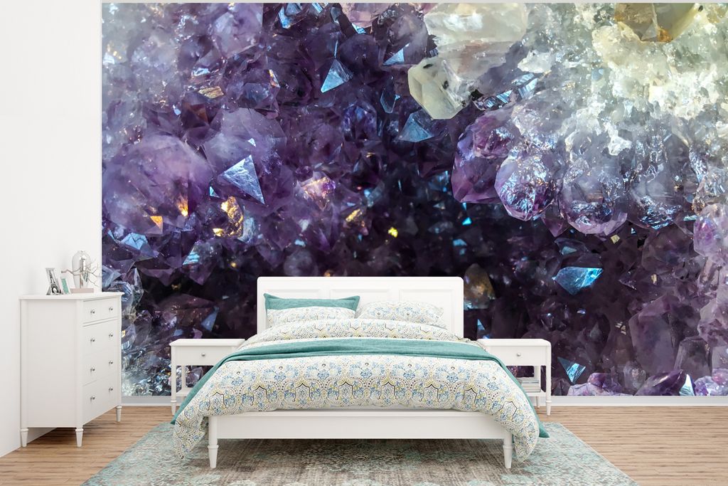 MuchoWow Fototapete für Wohnzimmer oder Schlafzimmer Wandtapete Vinyl Motivtapete Amethyst-Edelstein - 400x300 cm - Papiertapeten