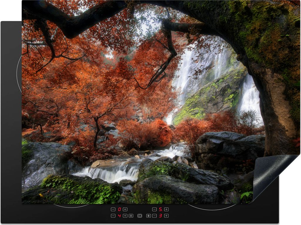 KitchenYeah Herdabdeckplatte Ein herbstlicher Tag am Wasserfall im Klong-Lan-Nationalpark , 71x52cm, Küche Deko, Glaskeramikfeld Herdabdeckung, ...