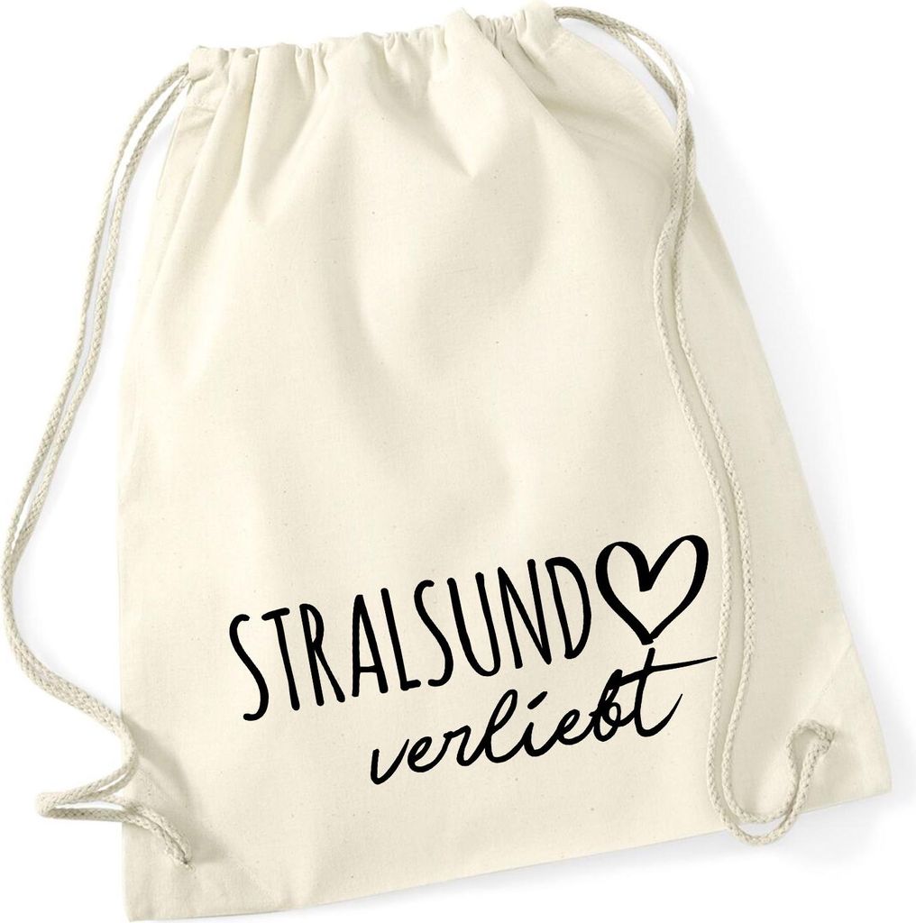 Huuraa Turnbeutel Stralsund verliebt 12 Liter Natural Baumwolle Rucksack Geschenkidee