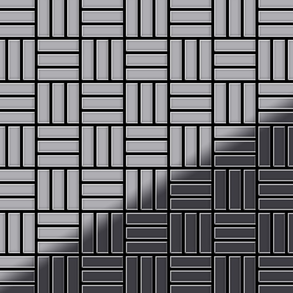 Mosaik Fliese massiv Metall Edelstahl marine hochglanz grau Basketweave-S-S-MM
