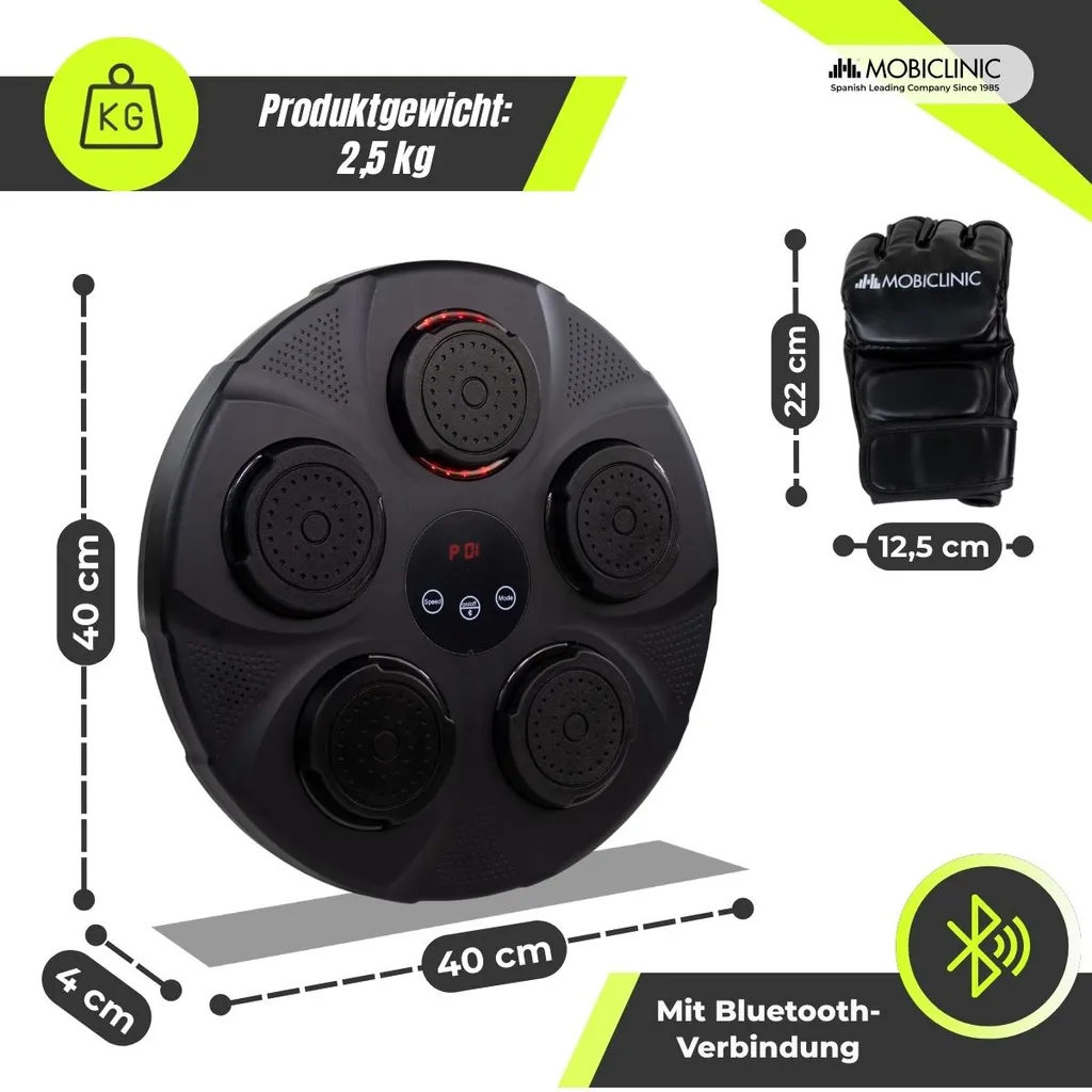 Machine boxe Bluetooth 9 modes avec lumières LED et gants Mobiclinic