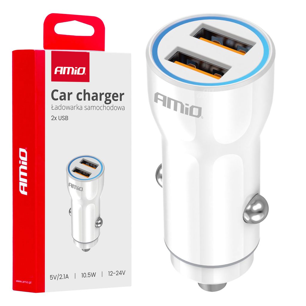 AMiO Autoladegerät Telefon 2x USB-A 20W 12/24V Weiß
