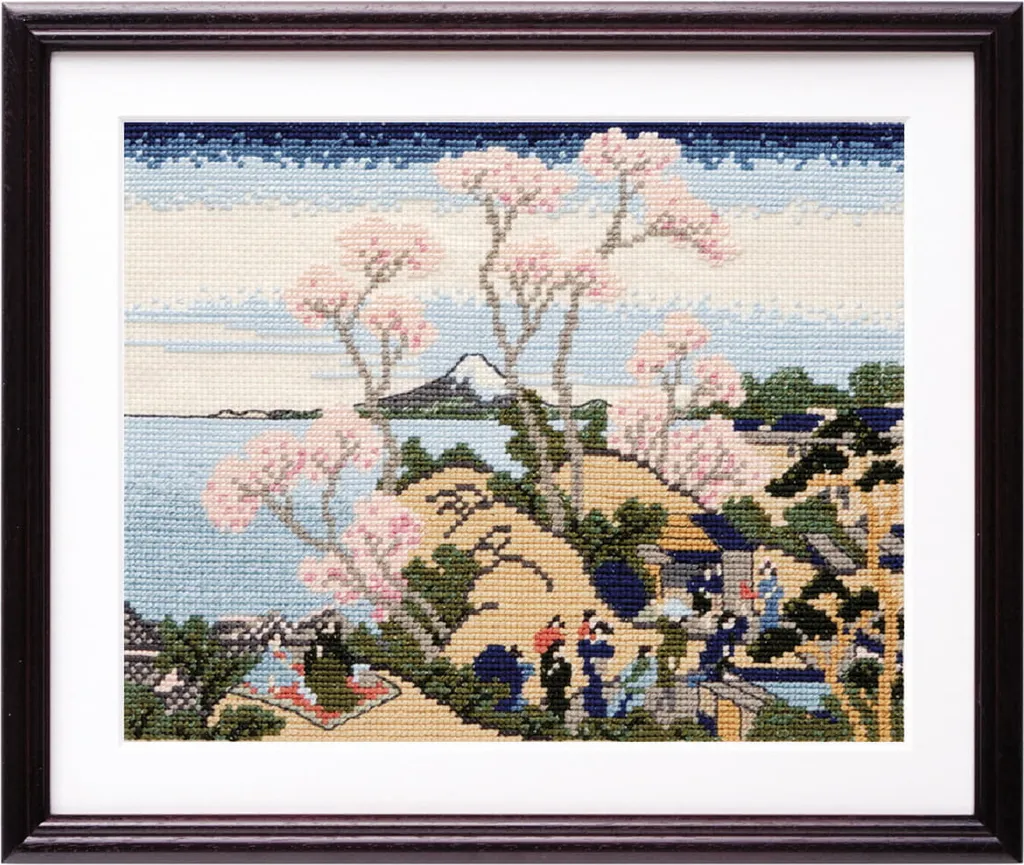 Kit Broderie Point de Croix Olympus Fuji de Hokusai 29x37cm Japon