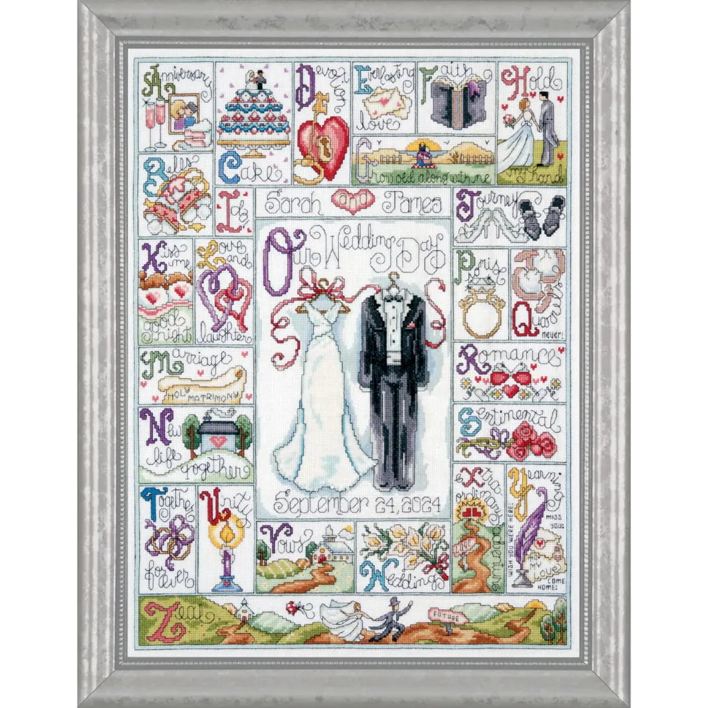 Kit de Broderie Point de Croix Compté ABC du Mariage Format 38x51 cm