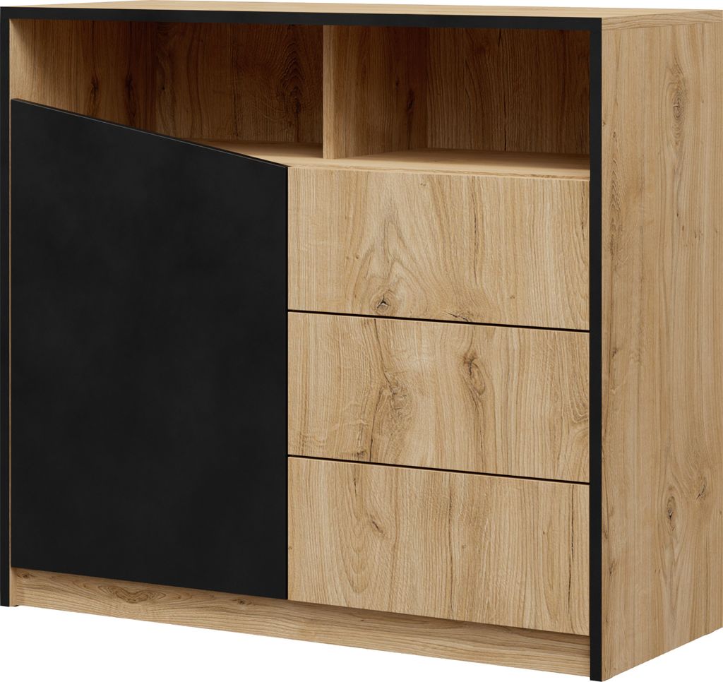 Albello Kommode Astoni Kommode für das Schlafzimmer Kommode für das Wohnzimmer Schwarz Eiche 100x91x41