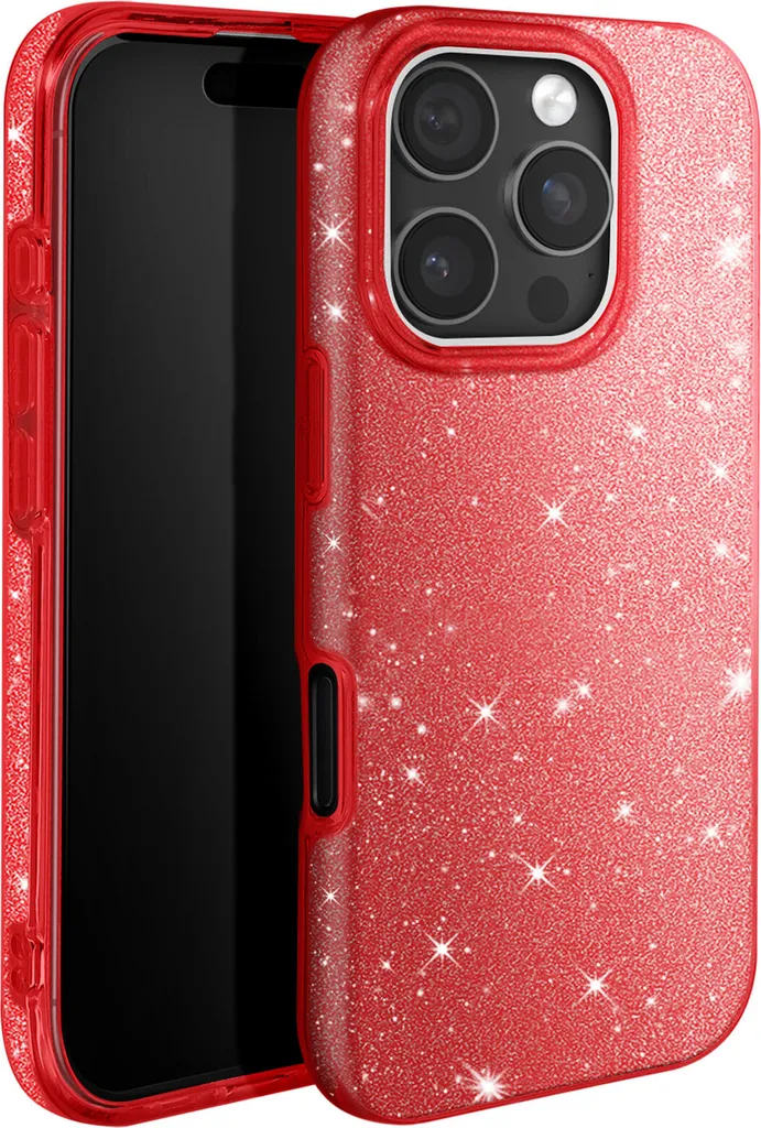 Cover Avizar Scintillante iPhone 16 Pro Max Rosso: Protezione Glamour