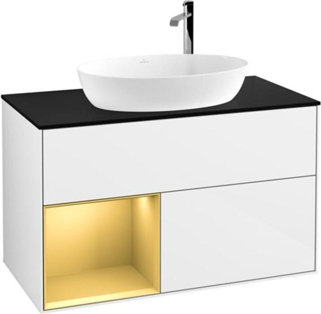 V&B Waschtischunterschrank Wandbeleuchtung Finion 100, Pl b m, Reg gol m Lac, glo wh. Lac