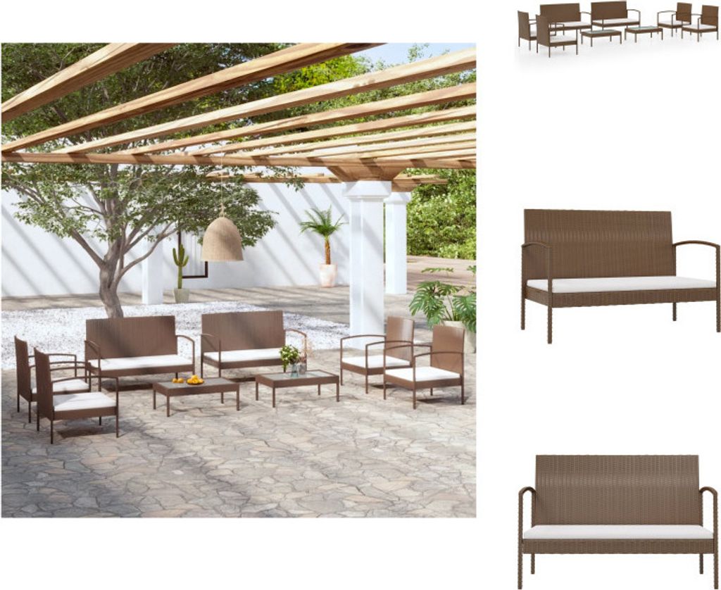 vidaXL 8-tlg. Garten-Lounge-Set mit Auflagen Poly Rattan Braun - Gartenmöbel-Sets