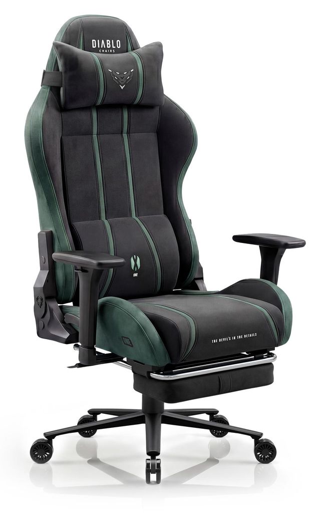 Diablo Chairs X-One 2.0 Gaming Stuhl aus Stoff, ergonomischer Bürostuhl, Drehstuhl Size Normal Schwarz-Grün