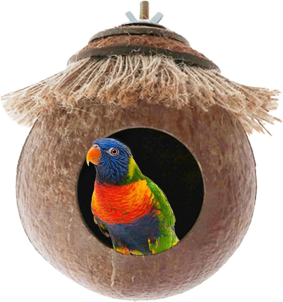 Hängende Vogelhäuser, Vogelhaus-Versteck, Vogelkäfig-Nest, natürliches Kokosnussschalen-Vogelhaus für Wellensittiche, Nymphensittiche, Sittich...
