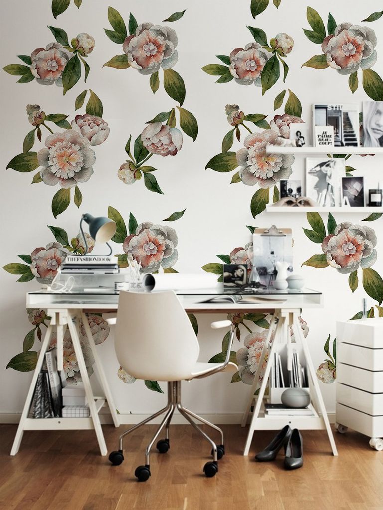 Coloray Fototapete 312x219 cm An Einer Wand Latex Latextapete - Romantische Pfingstrose Blumen