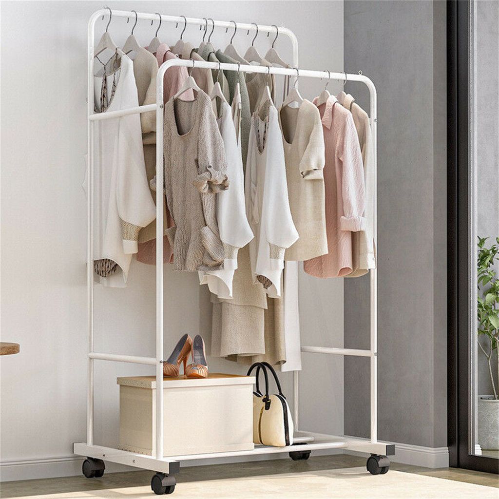 Kleiderständer Garderobenständer mit 2 Ständer Kleiderstange Wäscheständer Weiß 