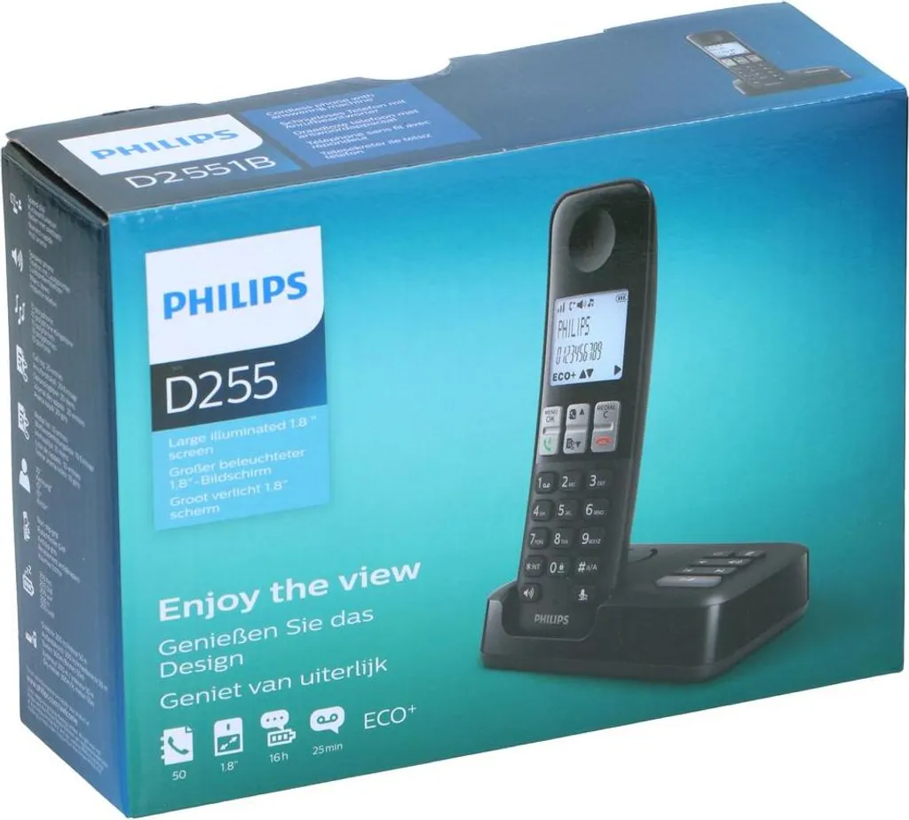 Philips D2551B/01 Téléphone fixe sans fil DECT avec répondeur intégré noir