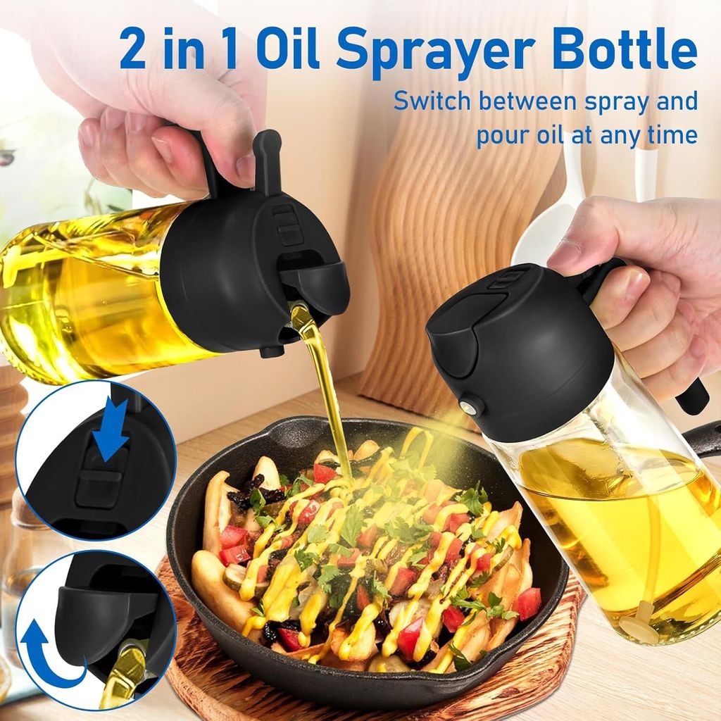 Ölsprüher 2 in 1 für Heißluftfritteuse 500ml, Schwarz